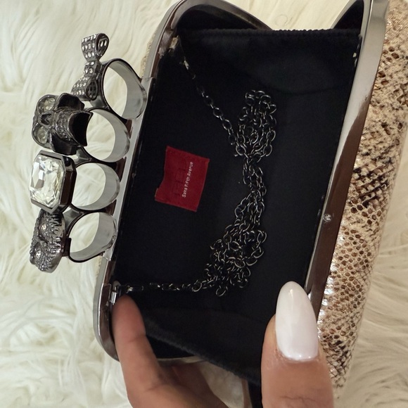 RED Saks Fifth Avenue Elegant Snakeskin Clutch with Silver Accents - Picture 7 of 12